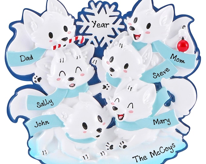 Fox Family of 6 Christmas Ornament Personalized 2025, Cute Forest Animal Ornament With Names, Custom Fox Family of Five Keepsake Gift