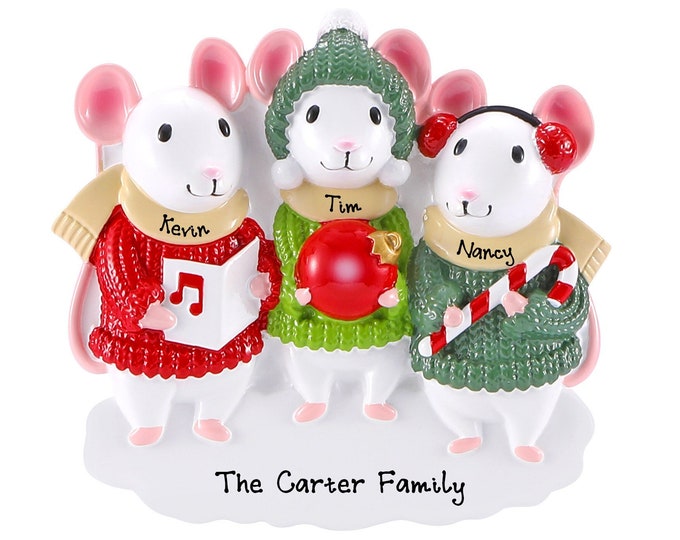 2025 Family Christmas Ornament - Personalized Whimsical Mouse Family of 3 Christmas Ornament, Cute Woodland Animals, Personalized Name Gift