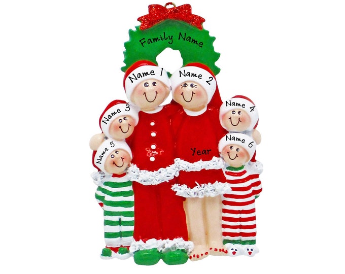 Pajama Family Ornament - Christmas Pajama Family of 6 Ornament - Personalized Family Christmas Ornament With Name - Gift For Grandparents