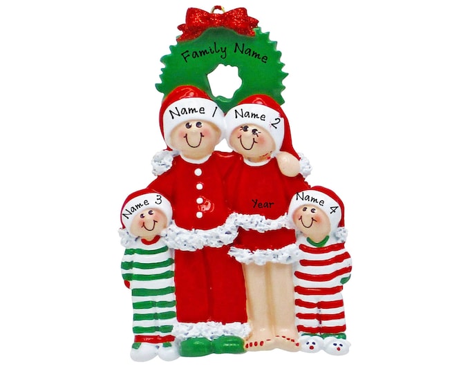 Pajama Family Ornament - Christmas Pajama Family of 4 Ornament - Personalized Family Christmas Ornament With Name - Gift For Grandparents