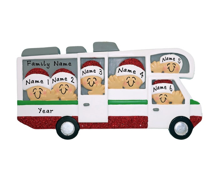 Personalized RV Ornament - Family of 6 Camping Ornament - Camper Ornament - Custom Motorhome Gif - Family Road Trip Christmas Vacation