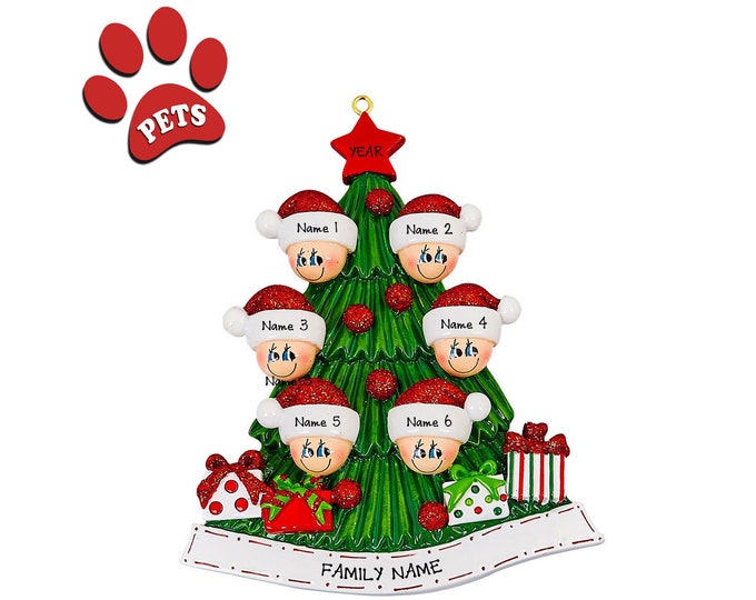 Grandkids Christmas Ornament Personalized 2025 - Our 6 Grandchildren Ornament - Gift For Grandparents With 6 Grandkids - Add a Dog, Cat, Pet