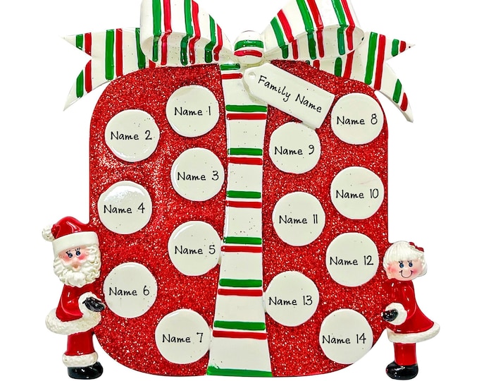 Family of 14 Personalized Christmas Ornament - Happy Holidays Table Top Decoration - Large Family With 14 Grandkids -  Gift For Grandparents