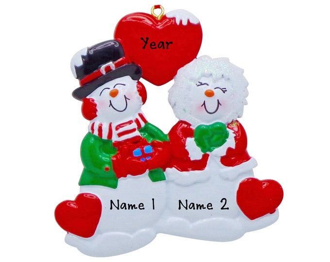 Personalized Couple Ornament - Snowman Couple Ornament, Family of 2 Ornament , Couple Christmas Ornament, Sweetheart's Personalized Ornament