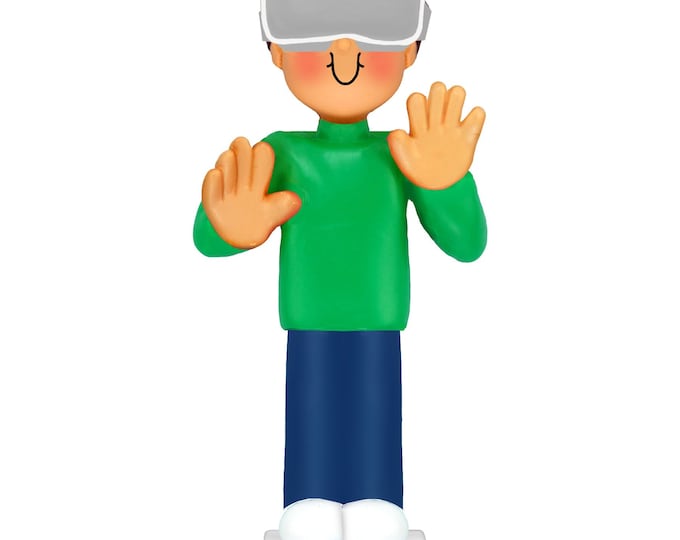 VR Gamer Ornament - Personalized VR Gamer Gifts 2025 Virtual Reality Gaming Ornament Custom VR Headset Gift Brunette Teenage Boy Video Gamer