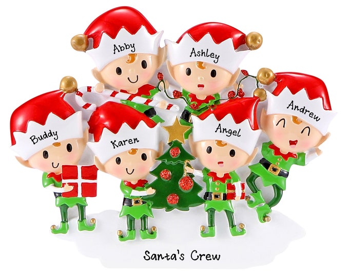 Elves Doing Things Family of 6 Christmas Ornament Personalized 2023 - Six Grandkids Decorating Family Xmas Tree, Custom Grandparents Gift