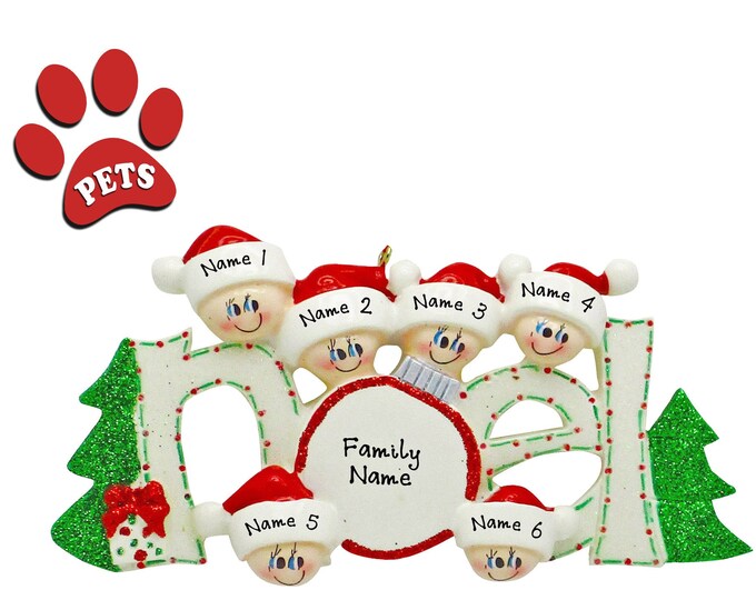 Family Christmas Ornament Personalized 2024 -  Grandkids Christmas Ornament - Family 6 Ornament - Gift For Grandparents - Add a Pet, Add Dog