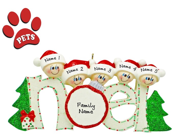 Family Christmas Ornament Personalized 2024 -  Grandkids Christmas Ornament - Family 5 Ornament - Gift For Grandparents - Add a Pet, Add Dog