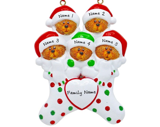 Bears in Stocking Ornament - Family of 5 Ornament - Family Christmas Ornament, Personalized Gift For Grandparents, Xmas Stocking Ornament