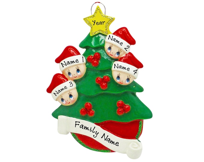 Personalized Peeking Elves Family of 4 Christmas Ornament - Peeking Elf Family of 4 Personalized Ornament - Family of 4 Ornament With Name