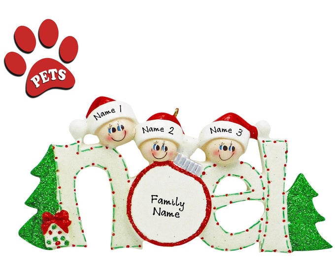 Family Christmas Ornament Personalized 2025 -  Grandkids Christmas Ornament - Family 3 Ornament - Gift For Grandparents - Add a Pet, Add Dog