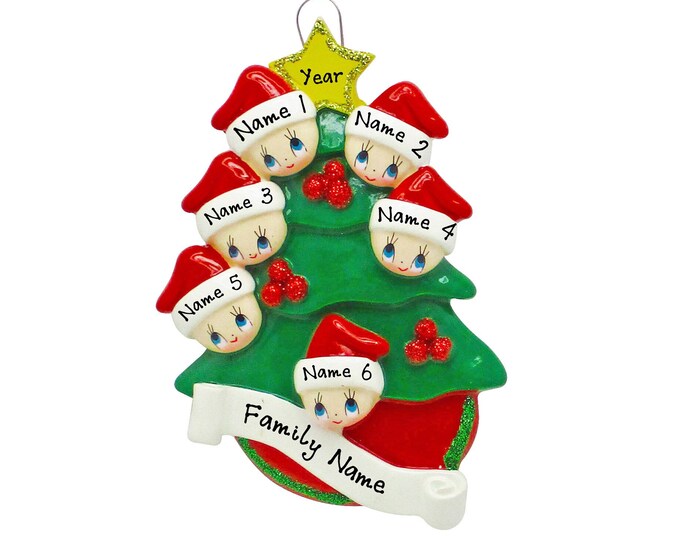 Personalized Peeking Elves Family of 6 Christmas Ornament - Personalized Christmas Ornament Family of 6 Elves - Family Christmas Ornament