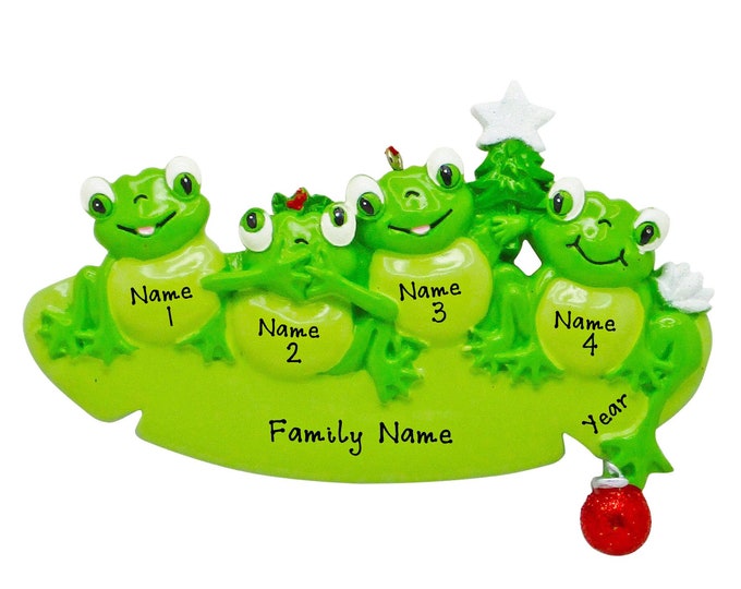 Frog Family of 4 Christmas Ornament 2023 - Personalized Family Christmas Ornament - Custom Family of Four Ornament With Names, Family Gift