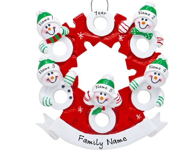 Snowman Family of 5 Christmas Ornament - 2024 Personalized Family Christmas Ornament With Grandkids Names - Grandparents Five Grandchildren