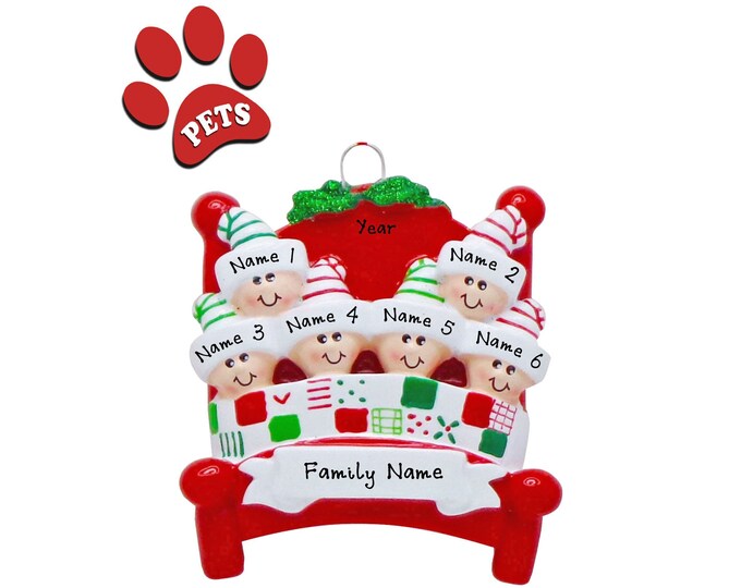 Personalized Family Christmas Ornament 2024 - Grandkids Waiting For Santa - Family of 6 Snug in Bed  - Our 6 Grandkids - Grandparents Gift