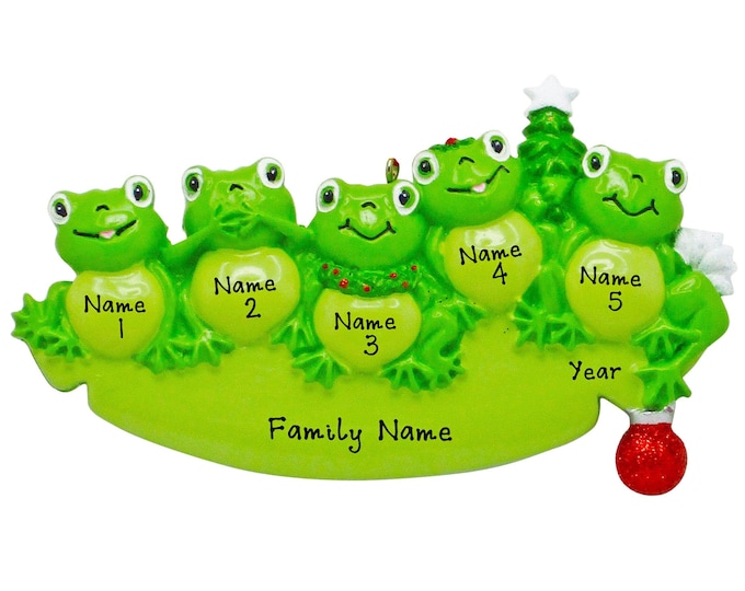 Frog Family of 5 Christmas Ornament 2024 - Personalized Family Christmas Ornament - Custom Family of Five Ornament With Names, Family Gift