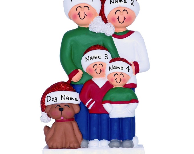 Family of 4 With Dog Christmas Ornament Personalized - Custom Family Christmas Ornament With Dog - Our First Christmas as New Dog Parents