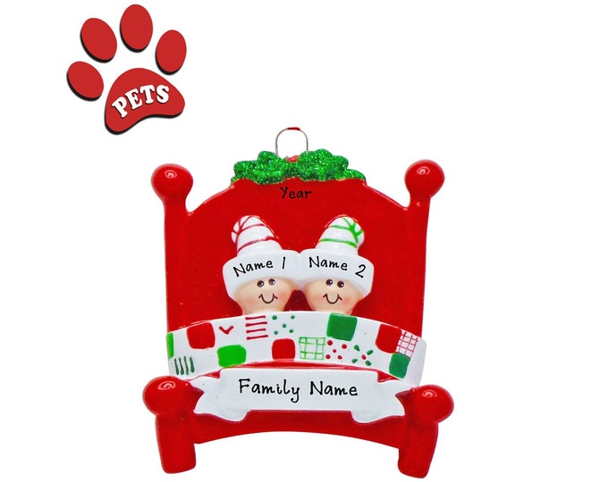 Personalized Family Christmas Ornament 2023 - Grandkids Waiting For Santa - Family of 2 Snug in Bed, Our 2 Grandkids, Grandparents Ornament