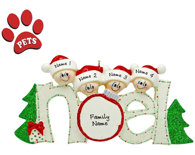 Family Christmas Ornament Personalized 2024 -  Grandkids Christmas Ornament - Family 4 Ornament - Gift For Grandparents - Add a Pet, Add Dog