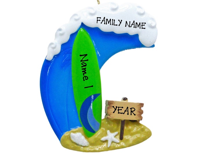 Surfing Ornament - Personalized Surfboard Ornament - Surfboard Christmas Ornament - Custom Gift For Surfer - Wave Surfing Christmas Ornament