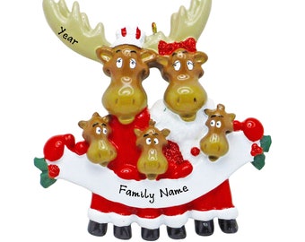 Christmas Moose Ornament - Woodland Animals - Personalized Moose Family of 5 Christmas Ornament - Friends Ornament - Gift For Grandparents