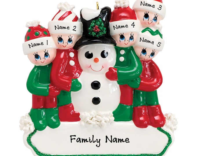 Personalized Snowman Ornament - Family 5 Personalized Christmas Ornament - Building A Snowman Family of 5 Personalized Christmas Ornament