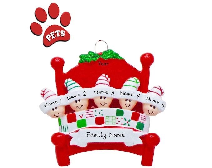 Personalized Family Christmas Ornament 2024 - Grandkids Waiting For Santa - Family of 5 Snug in Bed  - Our 5 Grandkids - Grandparents Gift