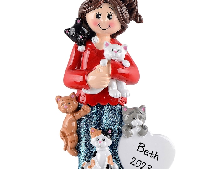 Cat Lover Ornament - Girl With Kittens Ornament Personalized Cat Lover Gift For New Pet Owner Custom Ornament Personalized Cat Lady Gift