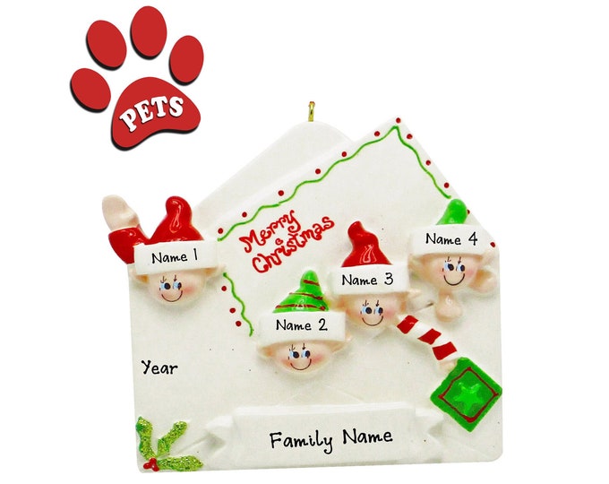 Merry Christmas Letter - Christmas Letter Family of 4 Ornament Personalized 2023 - Gift For Grandparents With 4 Grandkids - Add a Pet, Dog