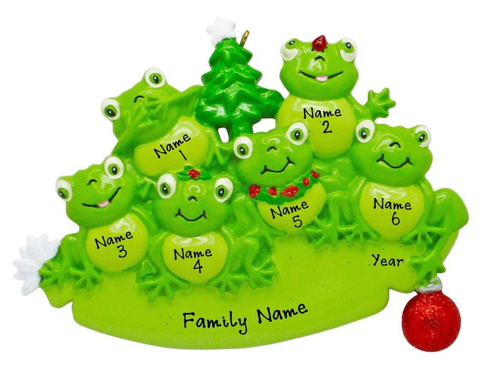 Frog Family of 6 Christmas Ornament 2024 - Personalized Family Christmas Ornament - Custom Family of Six Ornament With Names - Grandparents