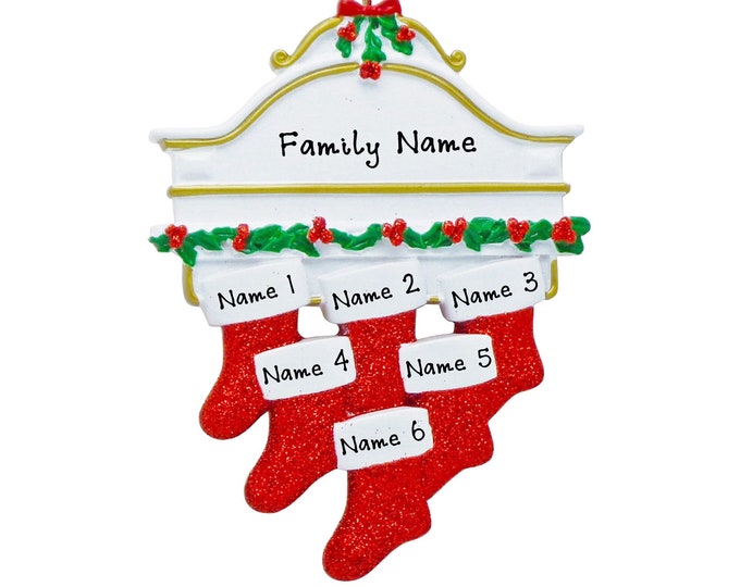 Family of 6 Christmas Ornament - Xmas Stockings on Mantle  - Personalized Family Christmas Ornament 2023 - Our Grandkids Christmas Ornament