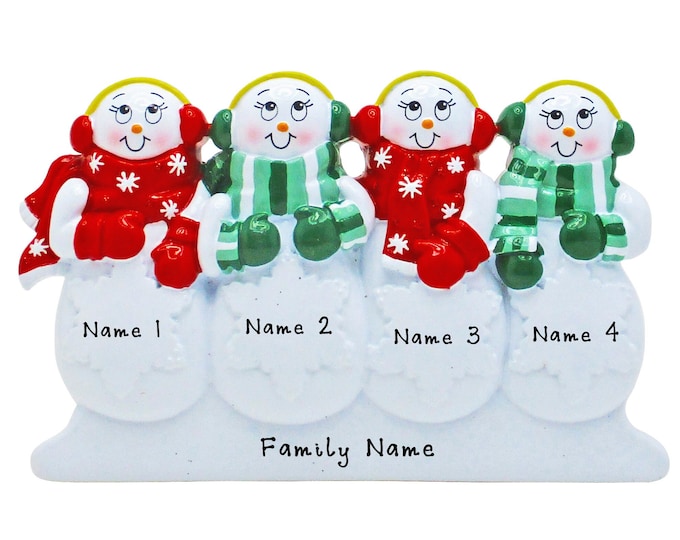 Snowman Family of 4 Christmas Ornament - Snowman Tabletop Decoration - Grandkids Christmas Ornament - Personalized Gift For Grandparents