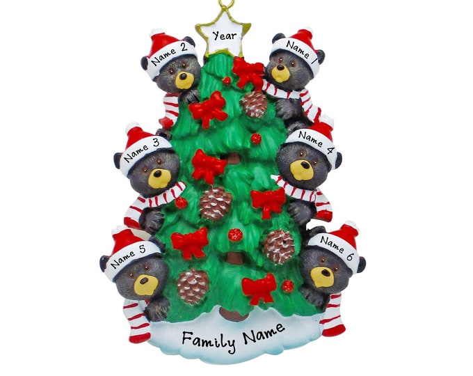 Black Bears In Tree Ornament - Personalized Family of 6 Christmas Ornament - 2025 Family Christmas Ornament Personalized Christmas Gift