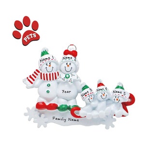 Sledding Family Personalized Ornament 2023 - Snow Family of 3 Christmas Ornament, Winter Sledding, Wintertime Gift With Names, Optional Pet