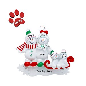 Sledding Family Personalized Ornament 2025 - Snow Family of 4 Christmas Ornament, Winter Sledding, Wintertime Gift With Names, Optional Pet