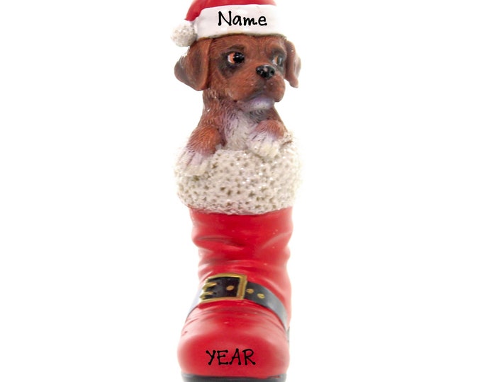Boxer Dog Ornament - New Christmas Puppy In Santa Boot Ornament, Pet Memorial Ornament - Dog Ornament Personalized 2025 - New Dog Mom