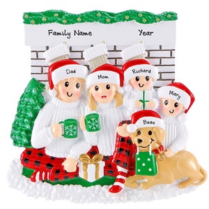Personalized Family of 4 Christmas Ornament 2025 – Custom Family Ornament With Dog – Family of Four Pajama Ornament With Names
