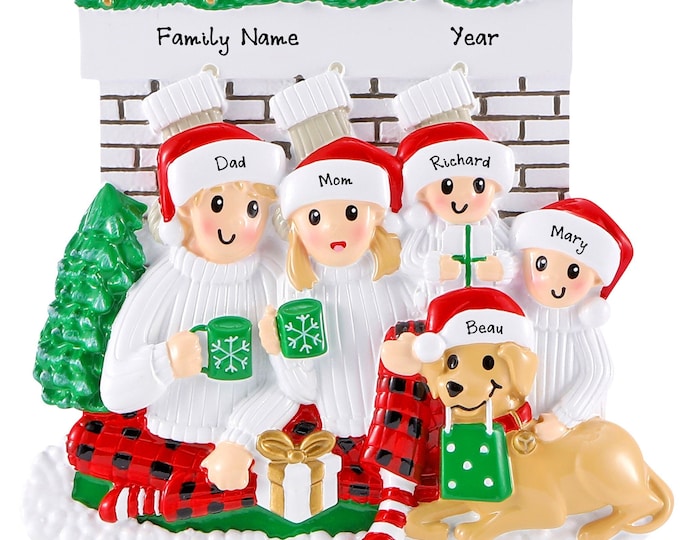 Family of 4 Christmas Ornament 2025 Personalized Family Ornament With Dog Ornament With Names Custom Family of Four Christmas Ornament Gift