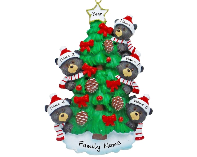 Black Bears In Tree Ornament - Personalized Family of 5 Christmas Ornament - 2025 Family Christmas Ornament Personalized Christmas Gift