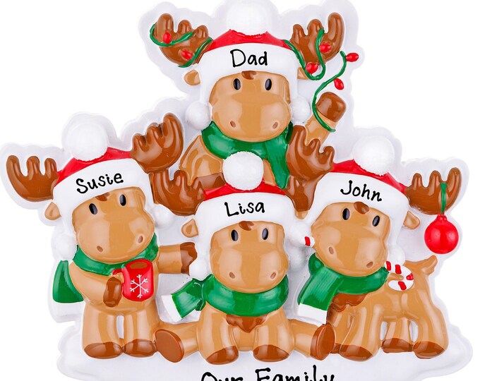 Moose Family of 4 Personalized Christmas Ornament - Woodland Animals Ornament - Our 1st Christmas as a Family of Four Personalized Ornament