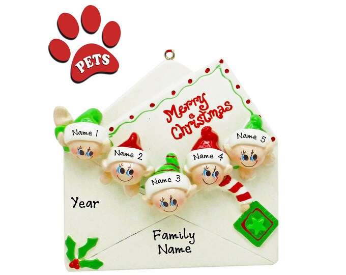 Merry Christmas Letter - Christmas Letter Family of 5 Ornament Personalized 2024 - Gift For Grandparents With 5 Grandkids - Add a Pet, Dog