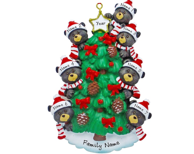 Black Bears In Tree Ornament - Personalized Family of 7 Christmas Ornament - 2025 Family Christmas Ornament Personalized Christmas Gift