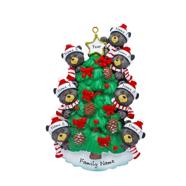 Black Bears In Tree Ornament - Personalized Family of 7 Christmas Ornament - 2026 Family Christmas Ornament Personalized Christmas Gift