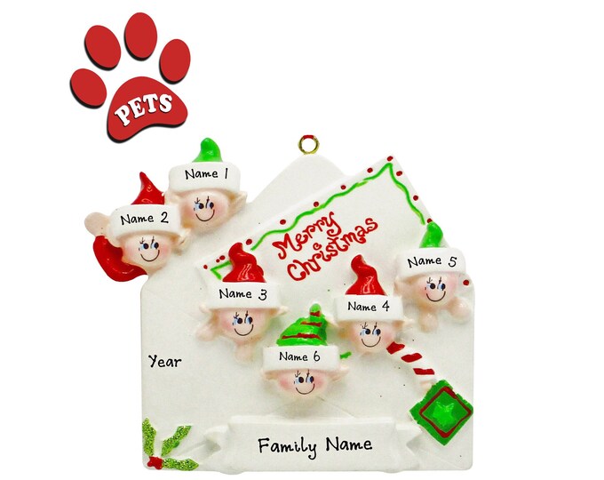 Merry Christmas Letter - Christmas Letter Family of 6 Ornament Personalized 2024 - Gift For Grandparents With 6 Grandkids - Add a Pet, Cat
