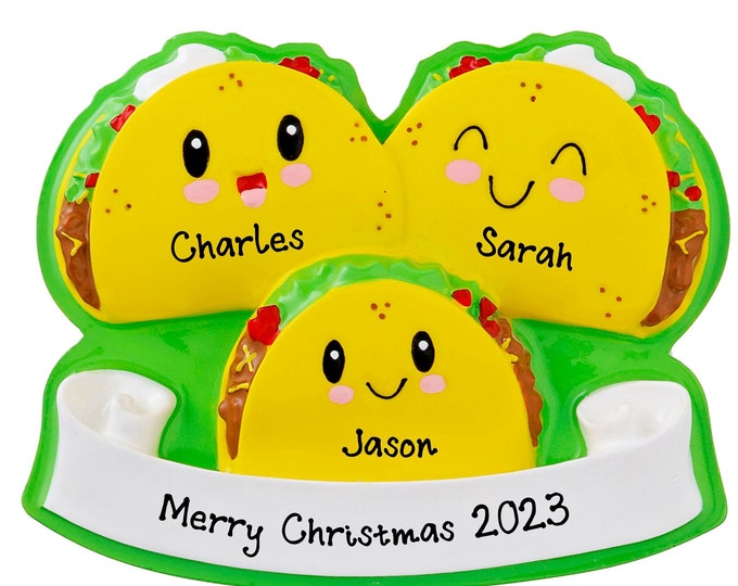 Taco Family Ornament Personalized 2025 - Taco Family of 3 Christmas Ornament - Funny Family Ornament - Taco Lovers Family Christmas Ornament