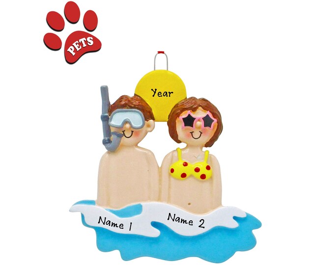Beach Christmas Ornament - Family of 2 Beach Vacation, Couple Christmas Ornament, Family Christmas Vacation, Destination Ornament, Add Pet