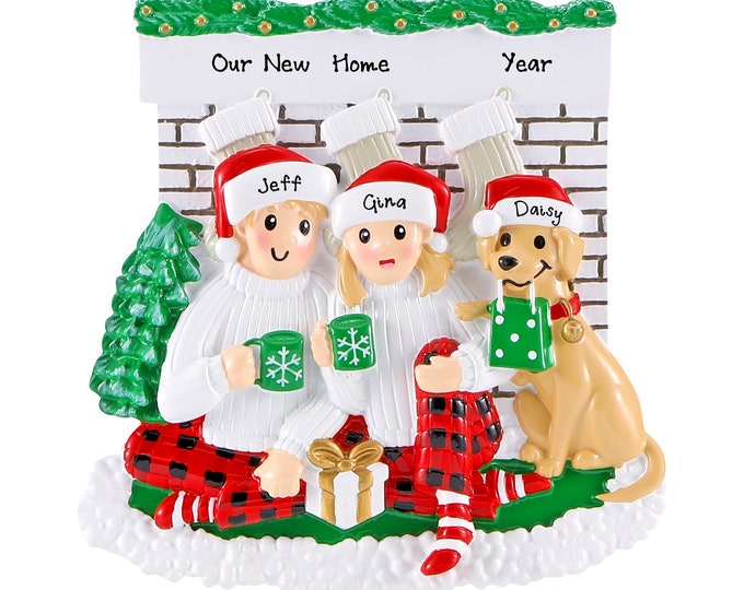 Couple With Dog Ornament 2024 - Personalized Family of 2 With Dog Christmas Ornament With Names Custom Pajama Family Christmas Ornament Gift
