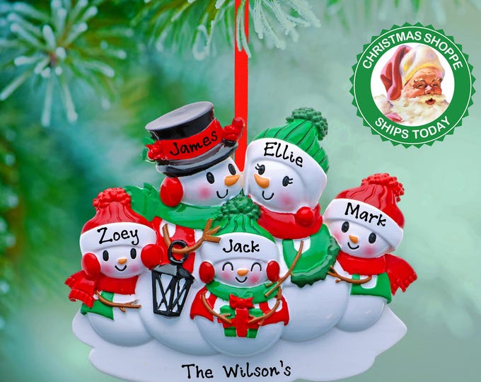 2025 Personalized Snowman Family of 5 Christmas Ornament – Custom Family Ornament, Snow Family of Five Ornament, Gift For Grandparents