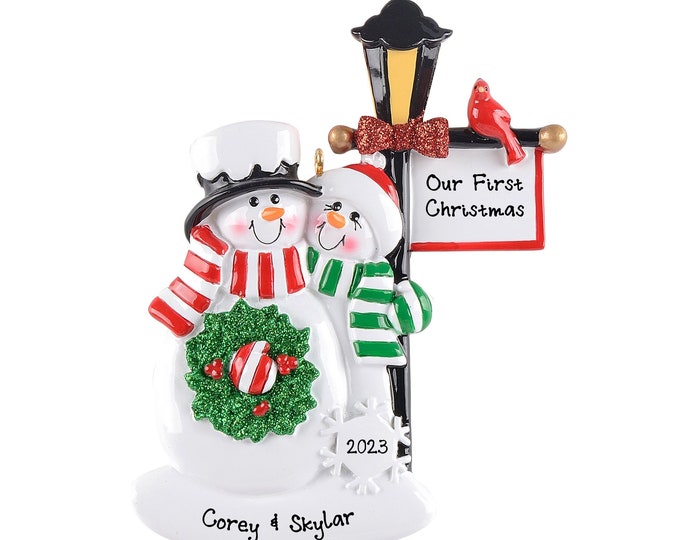 Classic Snowman Couple Ornament Personalized 2023 - Lamp Post Family of 2 Christmas Ornament - Snow Family of Two - Custom Couple Ornament