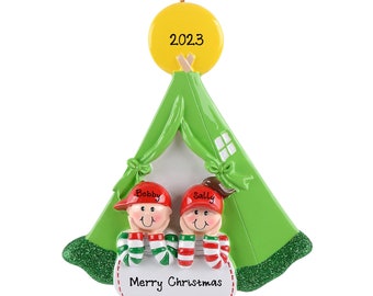 Personalized Camping Ornament - Couple's Personalized Christmas Ornament - Tent Camping - Family Camping Trip - Custom Ornament With Name